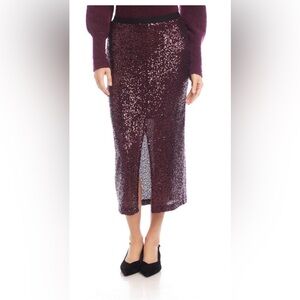 Karen Kane Sparkling Sequin mesh Midi Skirt in eggplant.Elastic waist.Size M.NWT